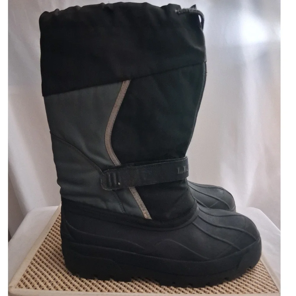 LL Bean Snow Boots Kids Size 5 Black Gray Reflective Insulated